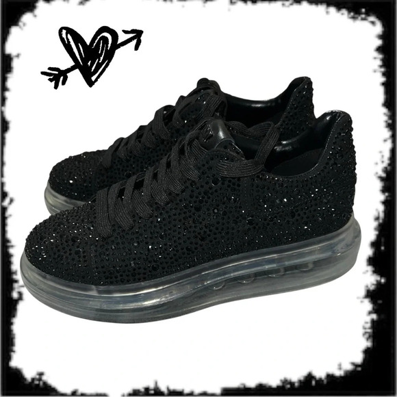 DKNY Women's Kandas Embellished Sneakers - Size 8 - Black Y2K - Only Worn Once! - Picture 1 of 10